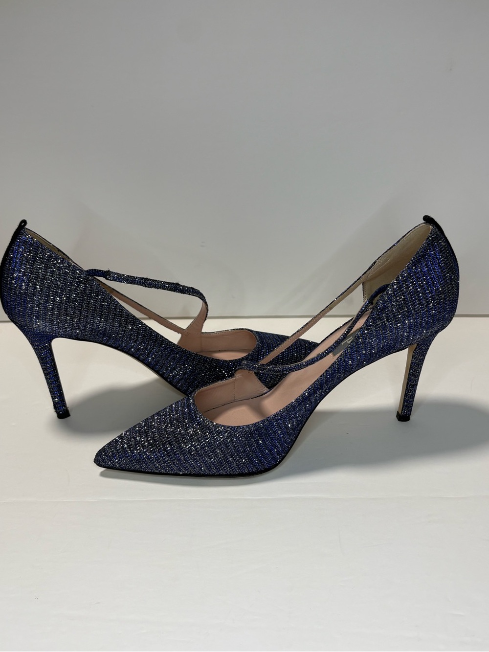SJP Italian Made Blue Sparkle Heels Size 7.5